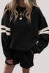Varsity Stripe Drop Shoulder Crewneck Sweatshirt And Drawstring Shorts Short Set